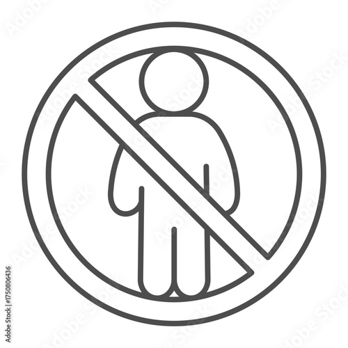 Human ban thin line icon, man concept. Vector graphics. Forbidden, prohibited item sign on white background, outline style icon for mobile or web design.