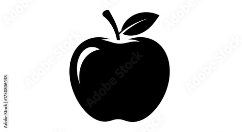 Illustration of black silhouette of an apple isolated on white background