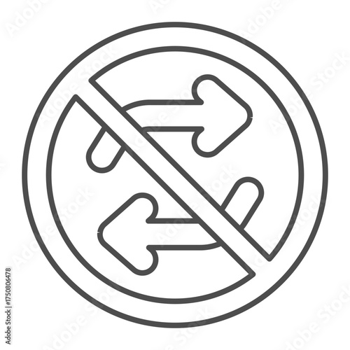 Exchange ban thin line icon, recycling concept. Vector graphics. Forbidden, prohibited items sign on white background, outline style icon for mobile or web design.