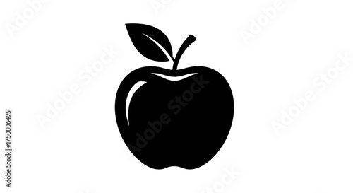 Illustration of black silhouette of an apple isolated on white background