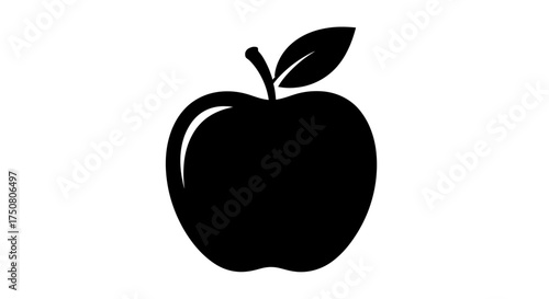 Illustration of black silhouette of an apple isolated on white background