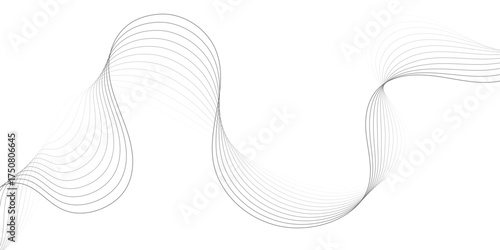 Dynamic Abstract of Wavy, Gradient Grey Lines, Creating an Elegant Sense of Movement and Fluidity on a Clean White background.