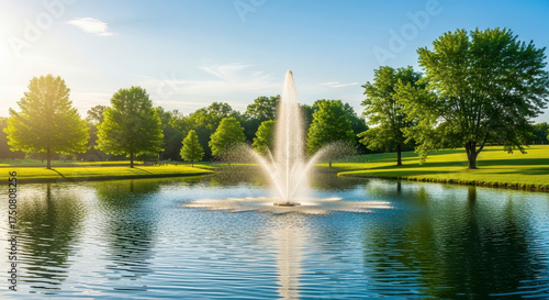 Serene fountain in a sunny park setting.