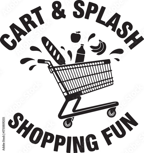 Shopping cart with groceries and text cart splash Religious Symbol grocery food