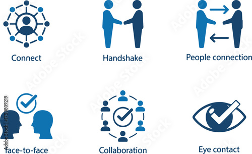 Business connection icons flat vector symbols for networking isolated on white ba