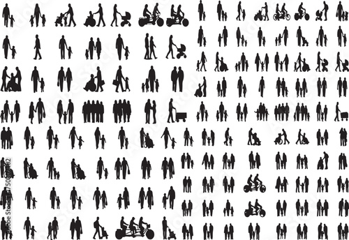 Large vector set of diverse black people silhouettes for graphic design and architectural diagrams