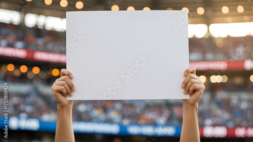 Blank sign held at stadium for your message about sports, team spirit, or announcements