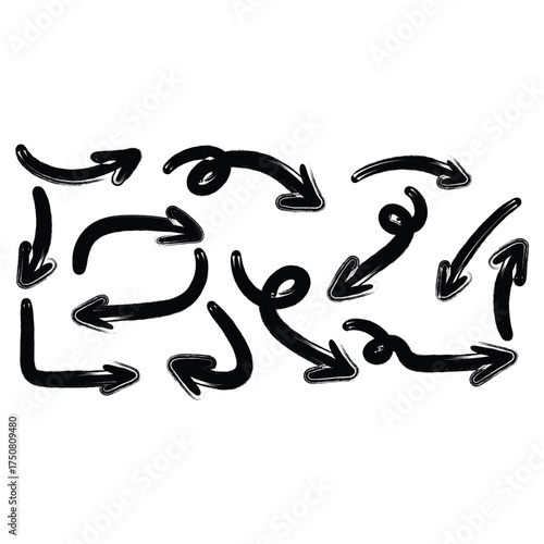 Hand Drawn Brush Stroke Arrow Pack – Sketchy Doodle Arrows Set for Design Elements, Infographics, Presentations, Highlights, and Creative Graphic Decoration