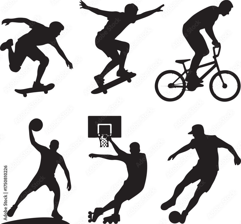 Fototapeta premium Dynamic athletes perform action sports in silhouette