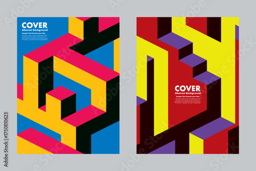 Vector geometric artwork combining bold colors and 3D block forms to create an abstract architectural composition, expressing creativity, structure, and visual balance. Idea for cover, digital artwork