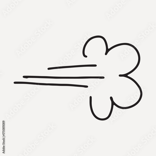Minimalist doodle of a gust of wind in black on white, element vector