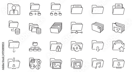 Collection of folder and file icons, isolated on transparent background