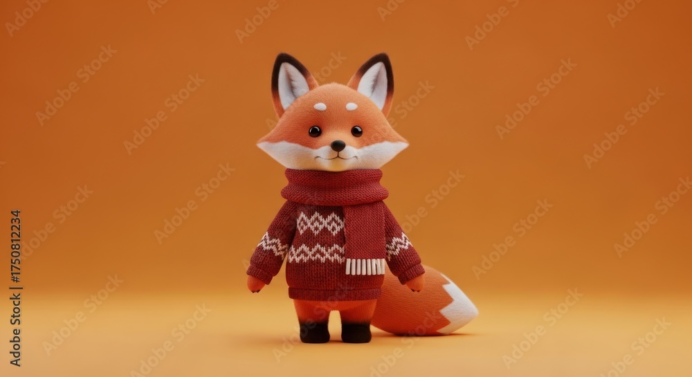 Naklejka premium Charming fox character rendered in 3D, adorned with cozy winter attire on solid background