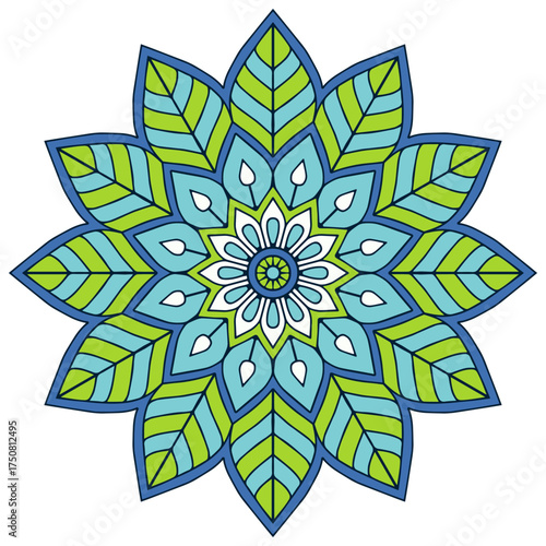 Mandala Flower Pattern in Blue and Green