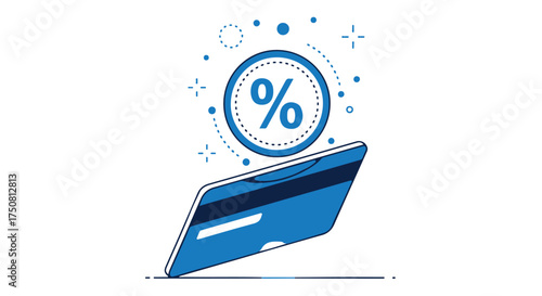 Credit card with percentage symbol isolated on transparent background
