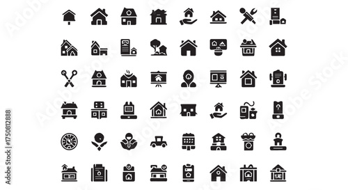 Diverse real estate and property icons isolated on transparent background