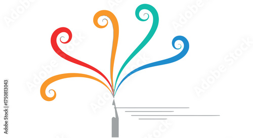 Colorful abstract swirls emanating from a point, symbolizing creativity and energy, isolated on transparent background