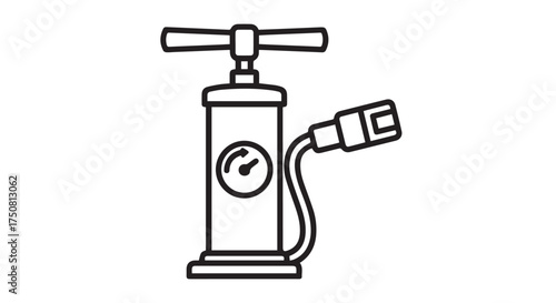Manual air pump with pressure gauge for inflating tires or other items isolated on transparent background