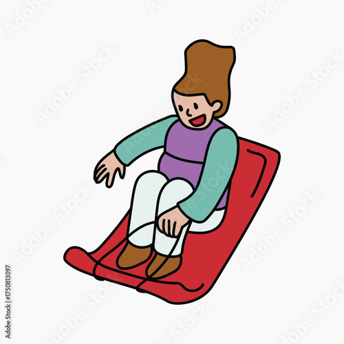 Girl tobogganing doodle collage element vector