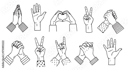Collection of hand gesture icons isolated on transparent background