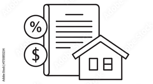 Real estate loan agreement with house and percentage symbols isolated on transparent background
