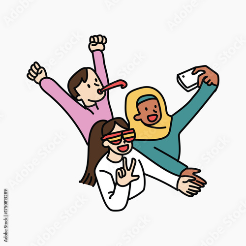 Diverse people celebrating doodle collage element vector