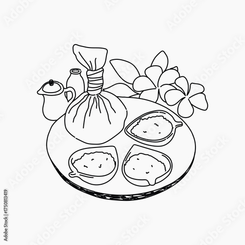 Thai herbal massage hand drawn illustration vector