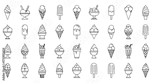 Collection of ice cream cone and popsicle icons isolated on transparent background