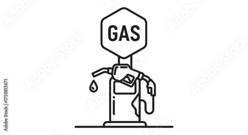 Gas pump with a dripping nozzle and a sign isolated on transparent background