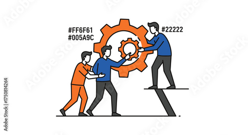 Teamwork and Collaboration Concept with People Working on Interlocking Gears in Modern Flat Vector Illustration
