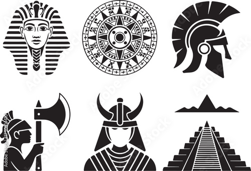 Ancient civilizations icons striking warrior symbols history