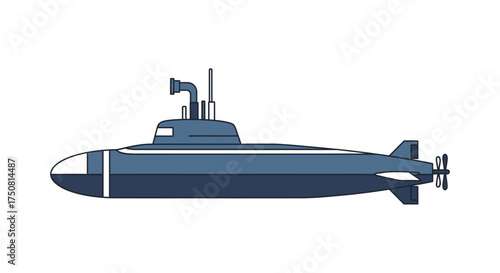 Illustration of a blue submarine underwater vessel naval military and marine transport concept