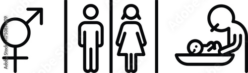 Gender Symbols and Bathroom Icons with Baby Changing Station untitled illustration