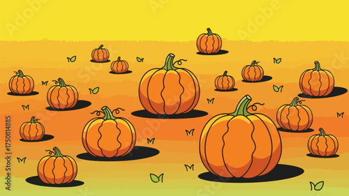 Pumpkin Patch cute pumpkins, yellow-orange gradient background, black shadows