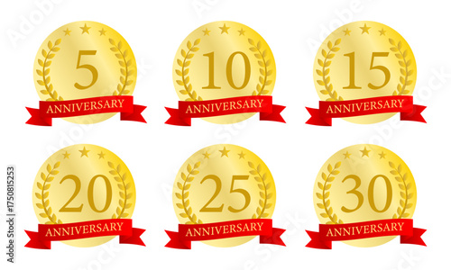 ゴールドアニバーサリーバッジセット（5周年・10周年・15周年・20周年・25周年・30周年）