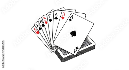 A Hand of Playing Cards Spread Out.