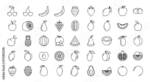 Collection of various fruit icons with a distressed texture, isolated on transparent background