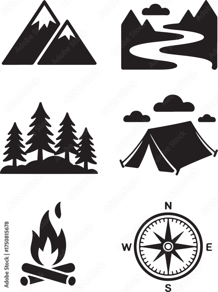 Obraz premium Adventure awaits explore nature outdoors camping icons