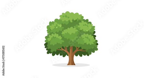 Cartoonish rendition of a vibrant leafy tree on a clean white background scenery
