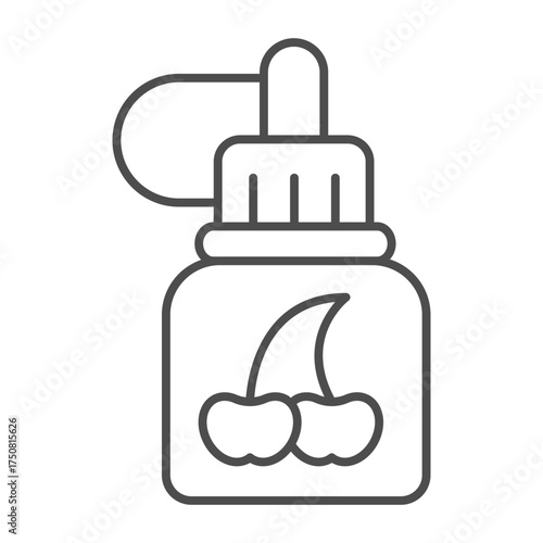 Jar of cherries thin line icon, vaping concept. Vector graphics. Filling liquid sign on white background, outline style icon for mobile or web design.