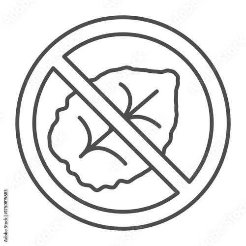 Tobacco leaf ban thin line icon, harm of smoking concept. Vector graphics. Prohibited item sign on white background, outline style icon for mobile or web design.