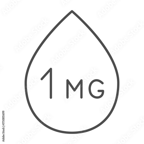 Drop of liquid thin line icon, vaping concept. Vector graphics. One milligram of nicotine sign on white background, outline style icon for mobile or web design.