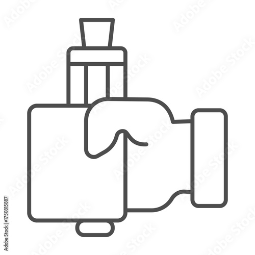Vape device in hand thin line icon, vaping concept. Vector graphics. Hand with vape sign on white background, outline style icon for mobile or web design.