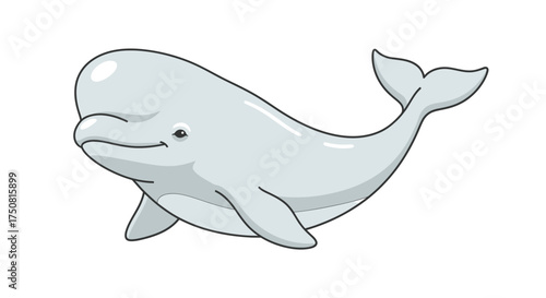 Captivating cartoon beluga whale illustration swimming gracefully in clear oceanic waters