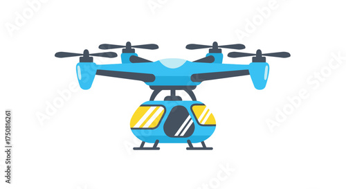 Futuristic blue drone with a unique cabin design isolated on a white background offering