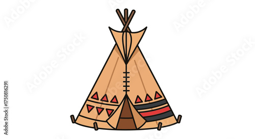 Stylized cartoon illustration of a Native American teepee tent dwelling on a white backdrop