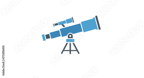 Illustration of a blue astronomical telescope for observing celestial objects concept