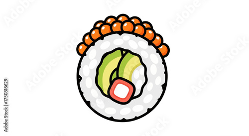 Delightful sushi roll illustration showcasing vibrant ingredients and playful design aesthetic