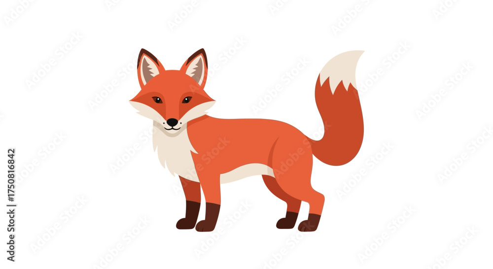 Obraz premium Stylized red fox illustration with fluffy tail isolated against a plain white backdrop