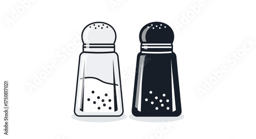 Stylized depiction of salt and pepper shakers, contrasting hues with minimalist design aesthetic